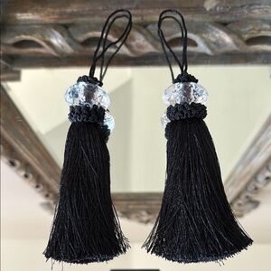 Elegant Black Tassels with Acrylic Crystal Accents 6”